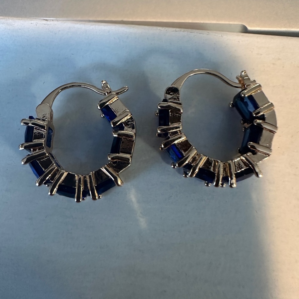 Elegant gold and Blue Hoop Earrings